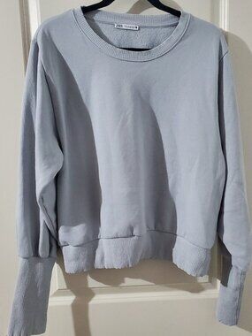 Zara Light Blue-Grey Mutton Sleeve Crewneck Sweatshirt